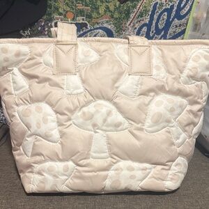 Mushroom Patterned Beige Tote Bag